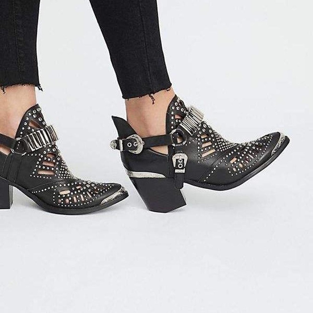 JEFFREY CAMPBELL CALHOUN-4 BLACK AND SILVER ANKLE BOOTS